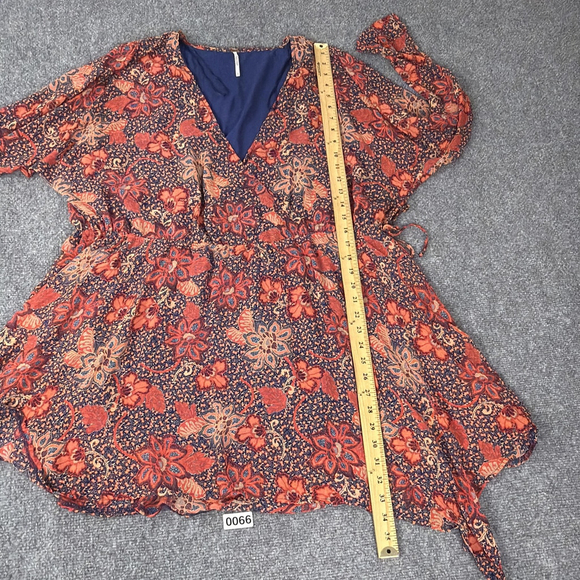 Free People Dress Womens Medium Teegan Mini Floral Chiffon Boho Faux Wrap - Picture 6 of 13